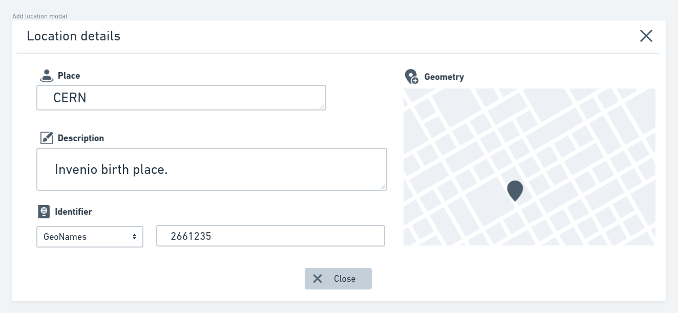 Geospatial metadata previewer - Location detailed view